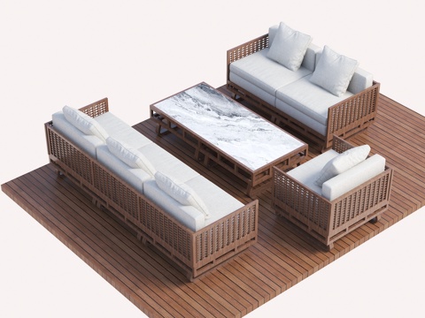 Neo-Chinese Style Outdoor Sofa Solid Wood Sofa Outdoor Sofa Sofa Coffee Table Combination Outdoor Multi-Person Sand