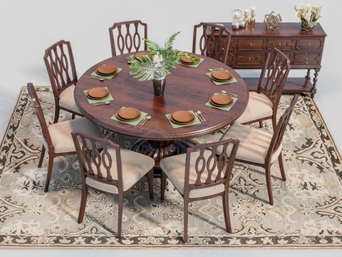 American solid wood dining table and chair combination