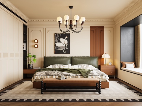 French Mid-century Style Home Bedroom