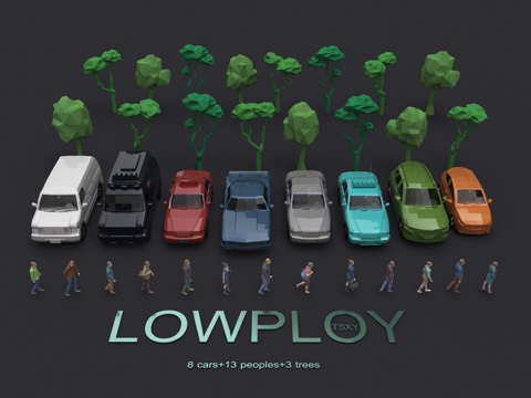 low polygon low model vehicle tree character low model vehicle low model character low model tree low