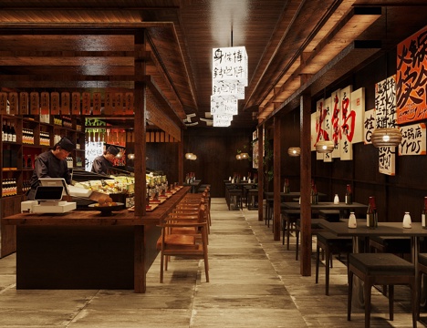 New Chinese-style Log Tavern Log Style Day Shop Log Wind Bar Qingba Log Wind Chinese DiningRoom