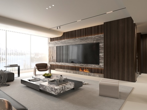 Modern TV Backwall Fireplace Black White Grey Modern Living Room Dining Room Affordable Luxury Style TV Cabinet