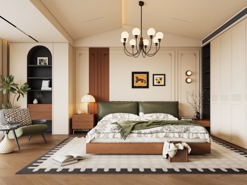 French Mid-century Style Home Bedroom