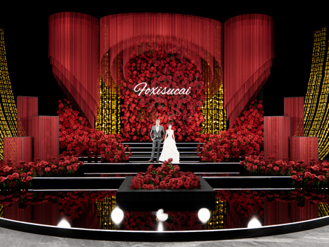 Red gold show wind wedding design