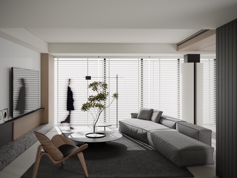 Modern Affordable Luxury Style Living Room Italian Style Mix and Match Venetian Blinds Sofa Coffee Table Combination Large Flat Floor Design