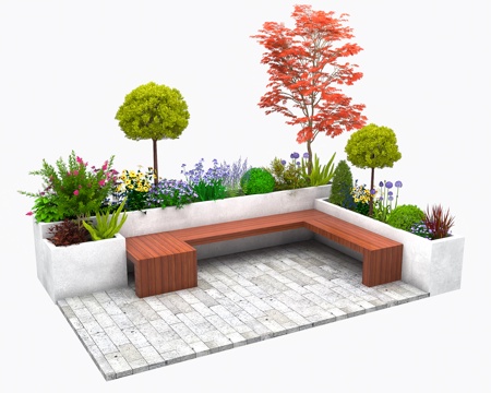 Flower bed courtyard green plant flower pool seat stool landscape flower bed flower pool privet lollipop landscape green plant