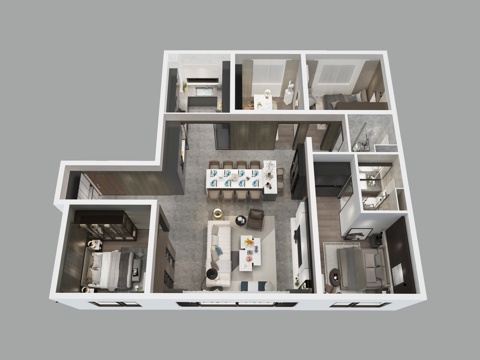 Aerial View of Modern Home Decoration Model Room