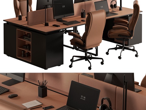 New Chinese Leather Office Desk and Chair