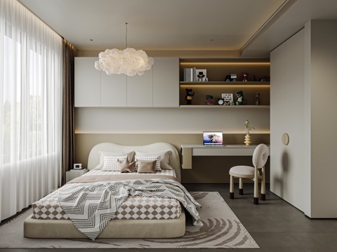 Modern Cream Style kids Bedroom Tatami Children's Room Cabinet Customized Desk and Chair Without Main Lamp