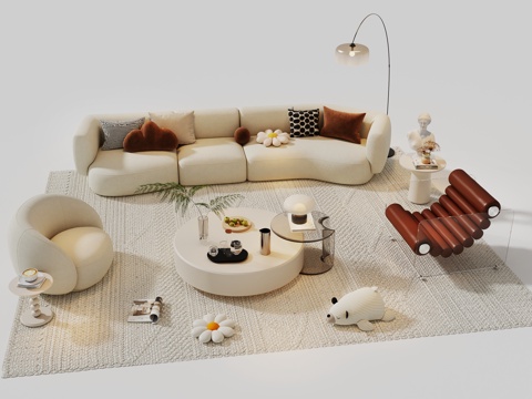 Modern cream sofa combination leisure sofa sofa coffee table combination