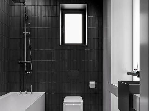 Modern high-grade gray bathroom black and white gray bathroom embedded bathtub wall-mounted toilet