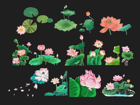 National tide carved flower, plant silhouette, lotus, lotus, lotus leaf, flower, national wind, carp, fish,