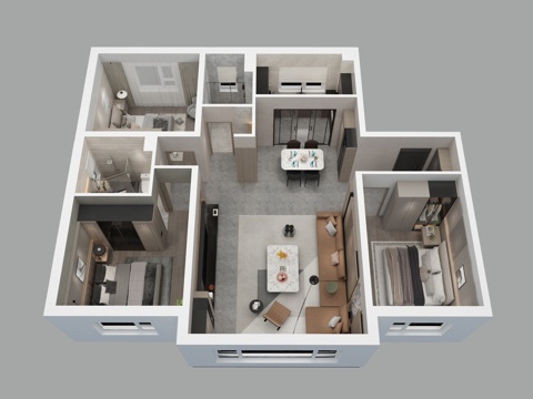 Aerial View of Modern Home Decoration Model Room