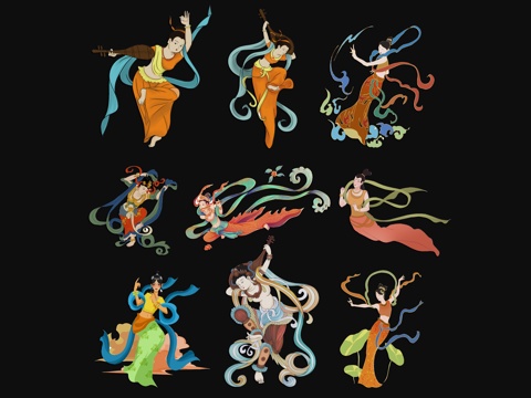 Neo-Chinese Style wall decoration, national tide, Dunhuang, flying sky, classical flying sky myth, figure mural, Bodhisattva,