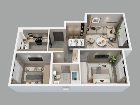 Aerial View of Modern Home Decoration Model Room