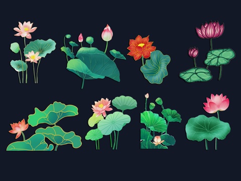 National tide carved flower, plant silhouette, lotus, lotus, lotus leaf, flower, national wind, carp, fish,