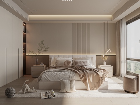 Modern Affordable Luxury Style Home Bedroom Gray Style Bedroom Master Bedroom Second Bedroom Elderly Room Double Queen Bed Wardrobe