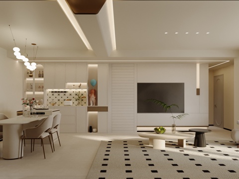 Modern Cream Style Living&Dining Room