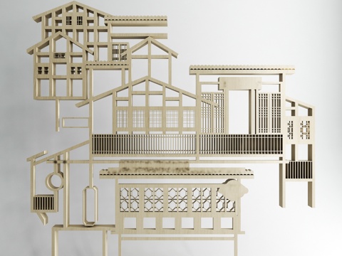 Chinese-style wooden eaves beam lattice