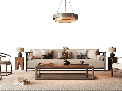 Neo-Chinese Style Chinese Style Sofa Sectional Sofa Casual Sofa Three-Seater Sofa Chandelier Sofa