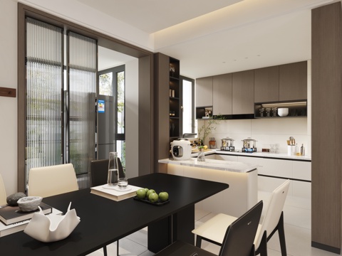 black white gray open kitchen DiningRoom