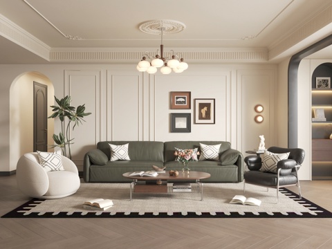 French medieval home living room_sofa coffee table combination_leather sofa_sofa Wall