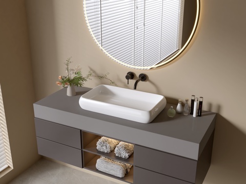 Modern Bathroom Cabinet Bathroom Counter Basin Bathroom Decoration Mirror Cabinet Sink