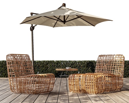 Outdoor Rattan Lounge Chair Sunshade Sun Umbrella