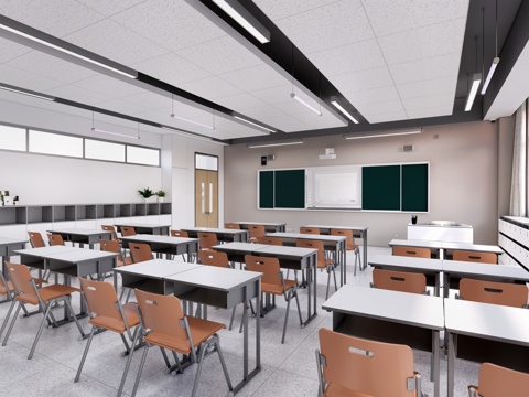 Modern School Classroom Ordinary Classroom Classroom Desks and Chairs Primary and Secondary School Classroom