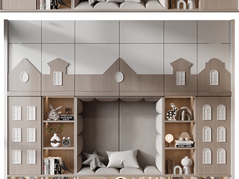 Modern Cream Style Bookcase Wardrobe Combination