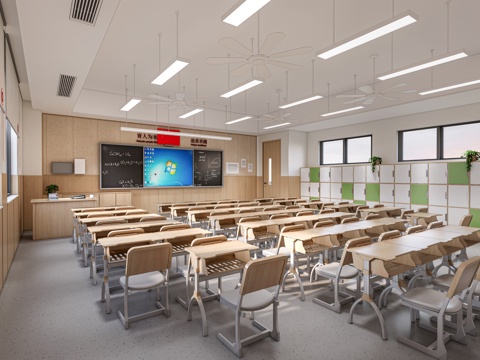 Modern School Classroom Ordinary Classroom Classroom Desks and Chairs Primary and Secondary School Classroom