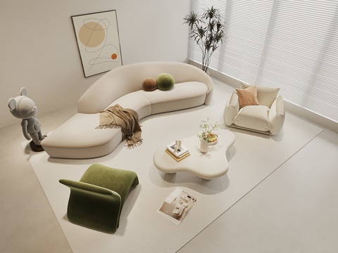 Modern Cream Style Sofa Coffee Table Combination Curved Sofa Casual Sofa Coffee Table Caterpillar Sofa