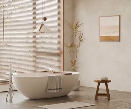 Quiet bathroom with independent bathtub