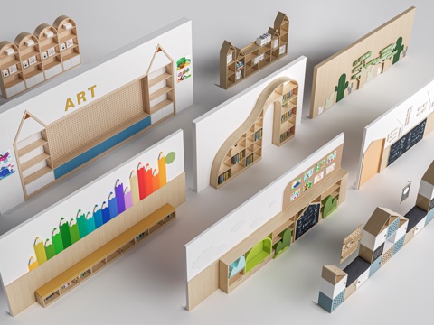 Modern Kindergarten Landscape Wall Children's Cultural Wall Children's Bookcase Children's Bookshelf Kindergarten Wall