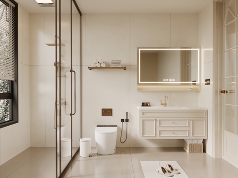 French Cream Style Bathroom Cabinet Toilet Shower