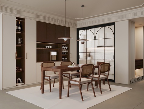 Home DiningRoom-Ji Feng Restaurant Dining Table and Chair Wine Cabinet