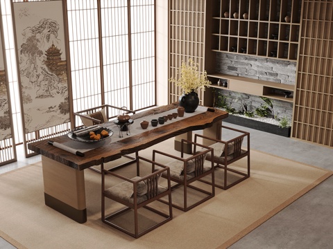 New Chinese Zen Tea Room Tea Table and Chair Combination Tea Cabinet Screen