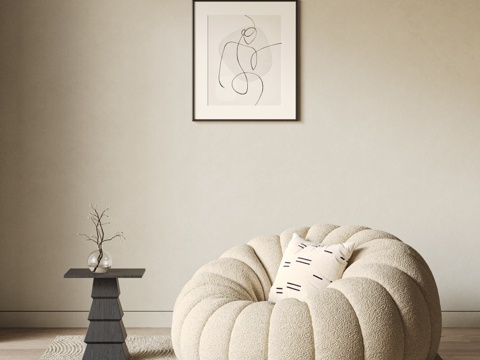 Cream Style Single Sofa Beanbag Lamb Velvet Sofa