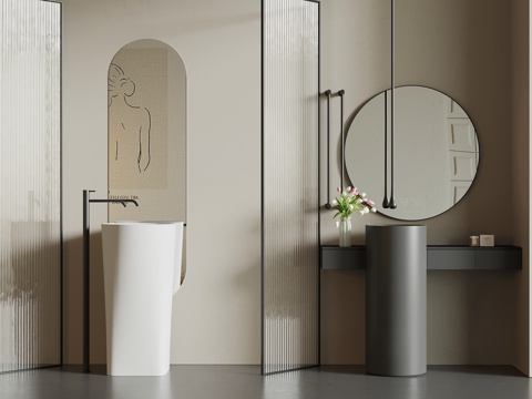 Modern wash basin Pillar basin Mirror