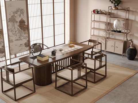 New Chinese Zen Tea Room Tea Table and Chair Combination Tea Cabinet Screen