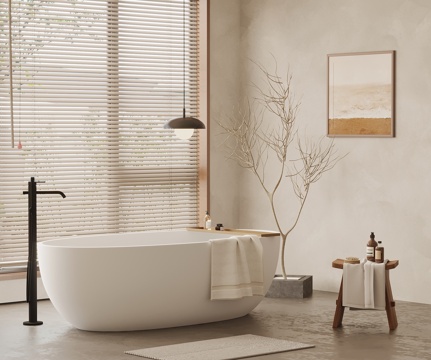 Quiet bathroom with independent bathtub