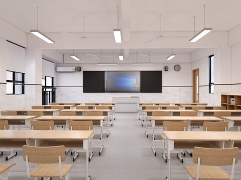 Modern School Classroom Ordinary Classroom Classroom Desks and Chairs Primary and Secondary School Classroom