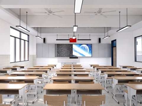 Modern School Classroom Ordinary Classroom Classroom Desks and Chairs Primary and Secondary School Classroom