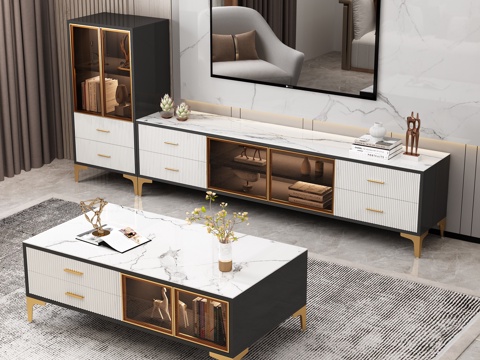 Affordable Luxury Style TV Cabinet Coffee Table Combination