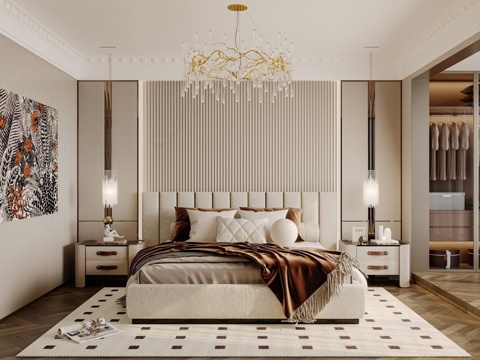 Modern Affordable Luxury Style Home Bedroom Gray Style Bedroom Master Bedroom Second Bedroom Elderly Room Double Queen Bed Wardrobe