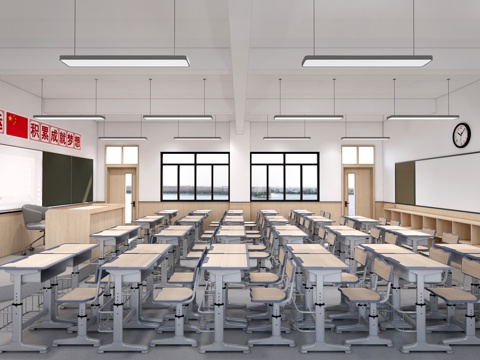 Modern School Classroom Ordinary Classroom Classroom Desks and Chairs Primary and Secondary School Classroom