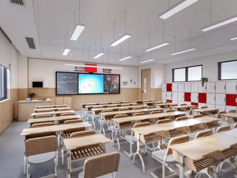 Modern School Classroom Ordinary Classroom Classroom Desks and Chairs Primary and Secondary School Classroom