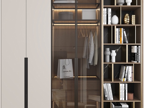 Modern Italian Minimalist Bookcase Wardrobe Combo