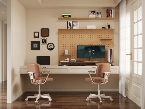 French Cream Style Study Desk Chair Computer Books