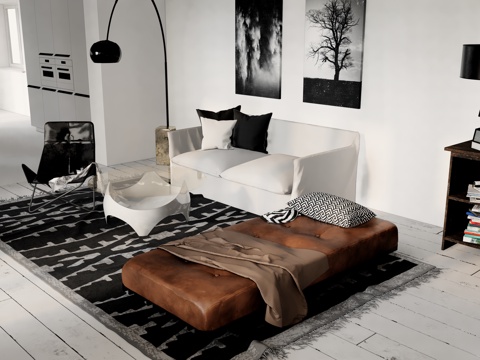 Small Apartment Living Room Multi-Person Sofa Double Sofa Single Sofa Sofa Stool Ornaments Floor Lamp